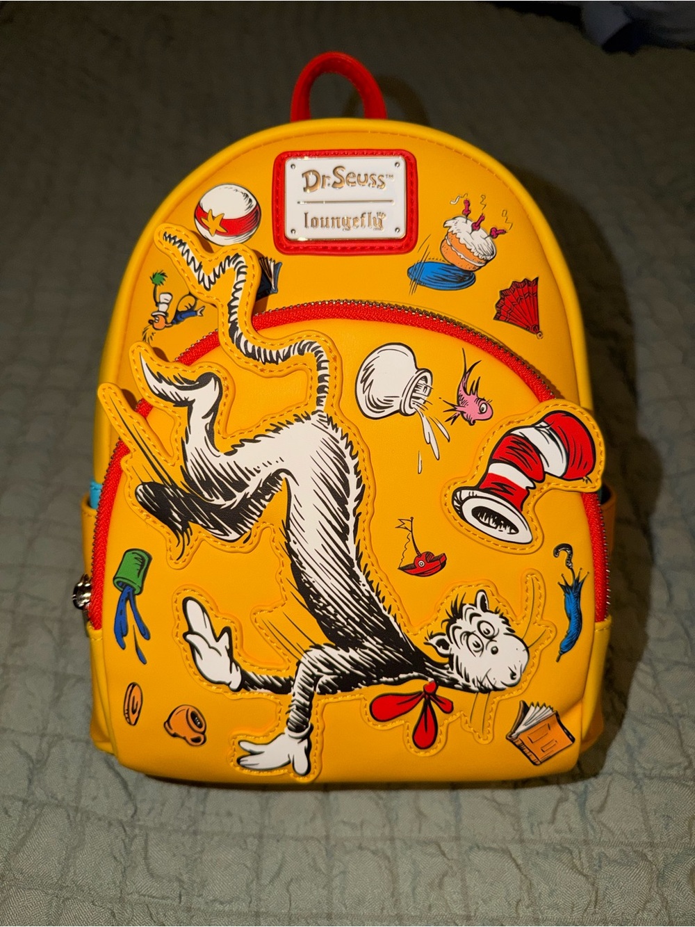 NEW Loungefly Dr. Seuss The Cat in the Hat Falling Icons Mini Backpack.